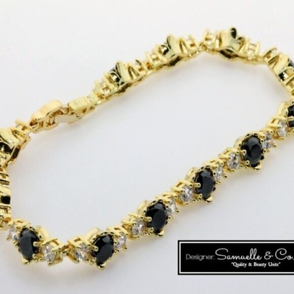 Elite New 14.95ctw Black Spinal & White Topaz Bracelet, 7.5 inches, - Picture 3 of 9